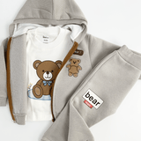Trening copii gri cu ursuleti - 3 piese - Botez bebelusi
