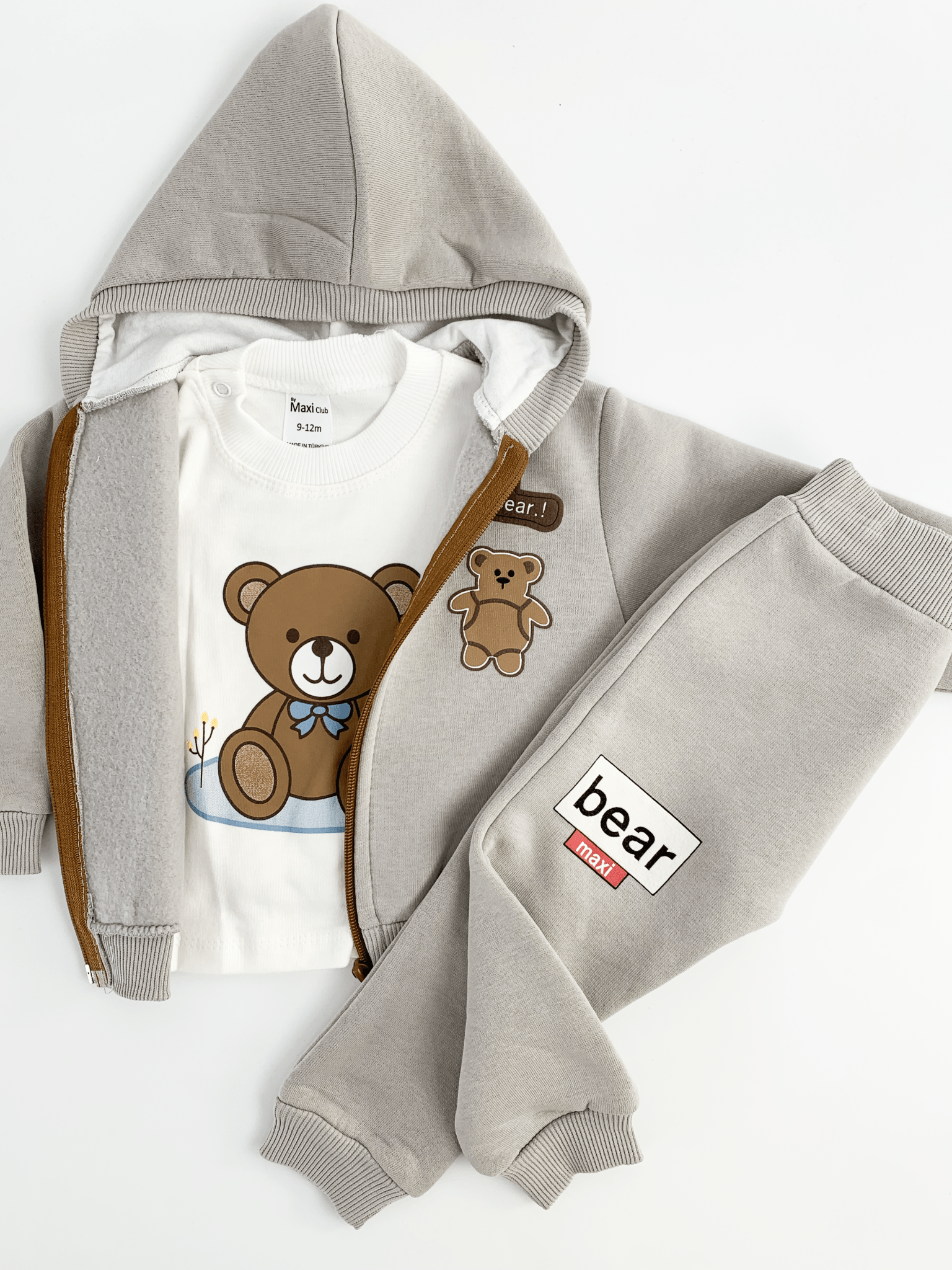 Trening copii gri cu ursuleti - 3 piese - Botez bebelusi
