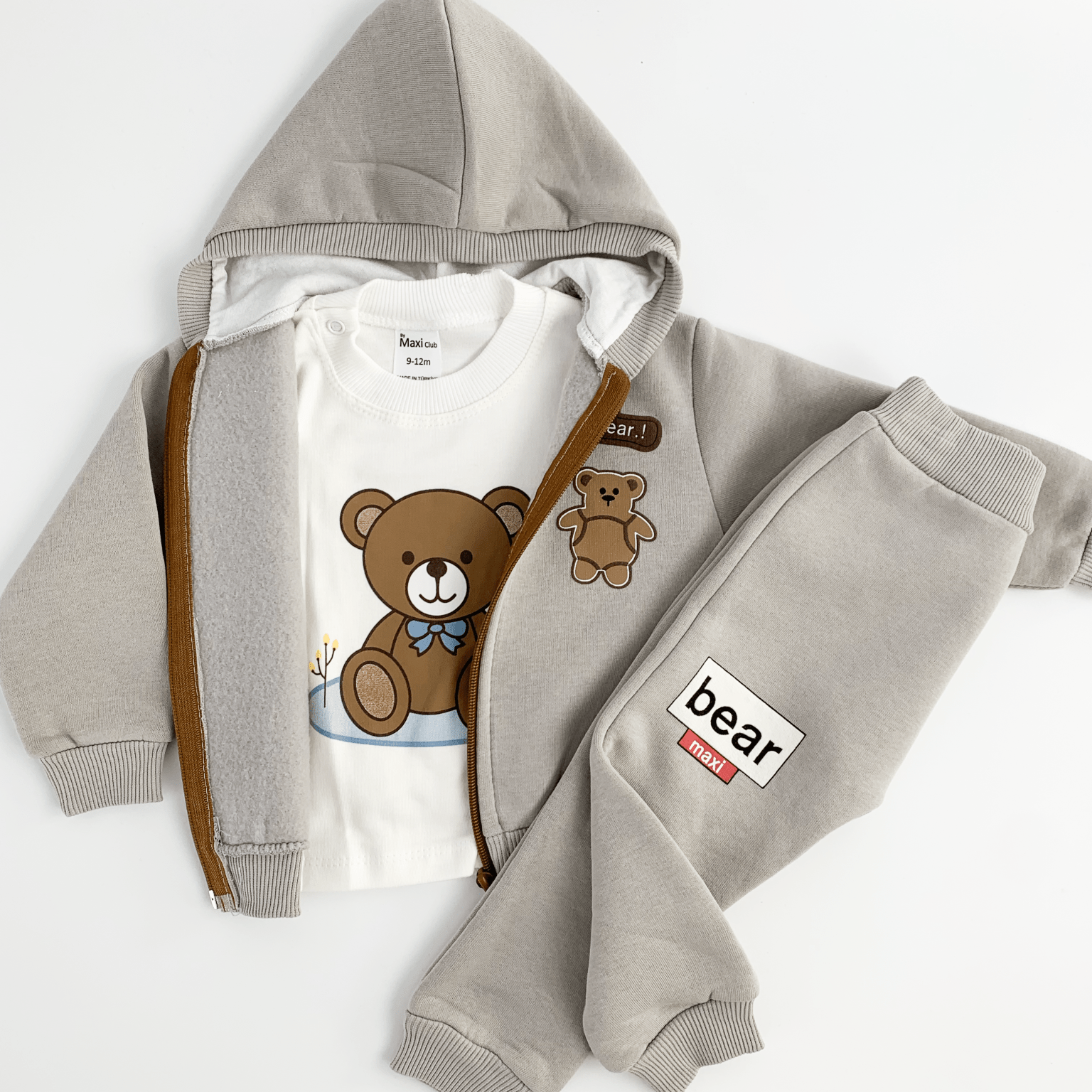 Trening copii gri cu ursuleti - 3 piese - Botez bebelusi