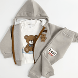 Trening copii gri cu ursuleti - 3 piese - Botez bebelusi