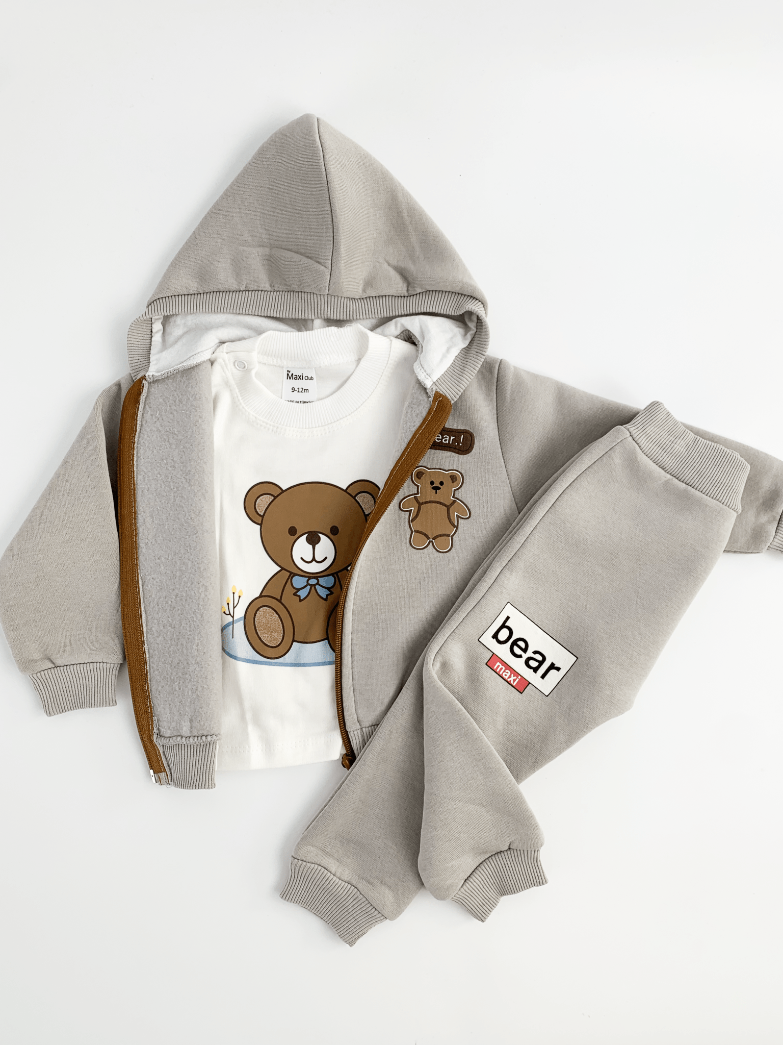 Trening copii gri cu ursuleti - 3 piese - Botez bebelusi
