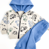 Trening copii gros albastru cu masinute - 2 piese - Botez bebelusi