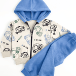 Trening copii gros albastru cu masinute - 2 piese - Botez bebelusi