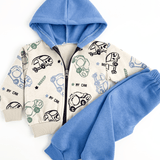 Trening copii gros albastru cu masinute - 2 piese - Botez bebelusi