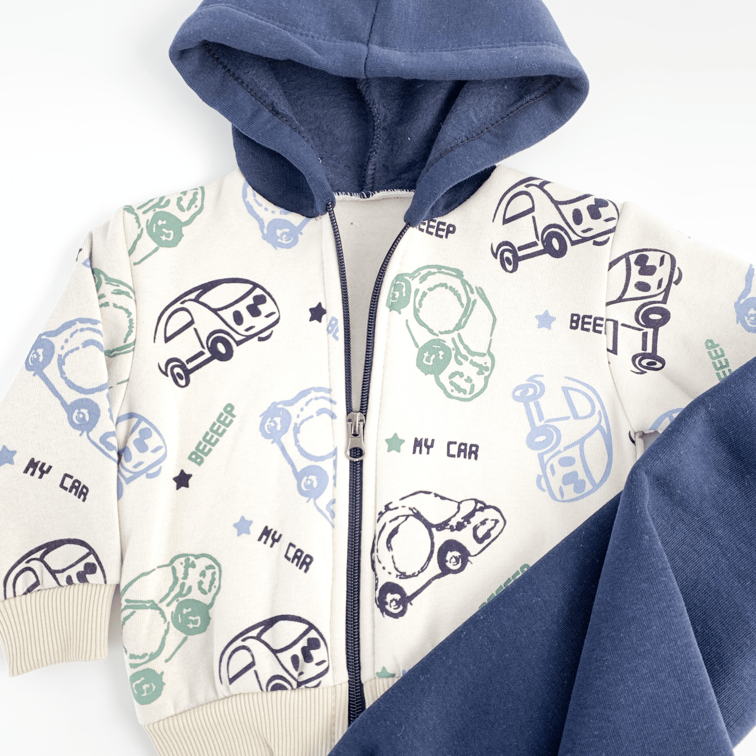 Trening copii gros bleumarin cu masinute - 2 piese - Botez bebelusi