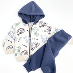 Trening copii gros bleumarin cu masinute - 2 piese - Botez bebelusi