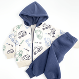 Trening copii gros bleumarin cu masinute - 2 piese - Botez bebelusi