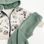 Trening copii gros verde cu masinute - 2 piese - Botez bebelusi