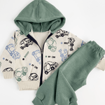 Trening copii gros verde cu masinute - 2 piese - Botez bebelusi