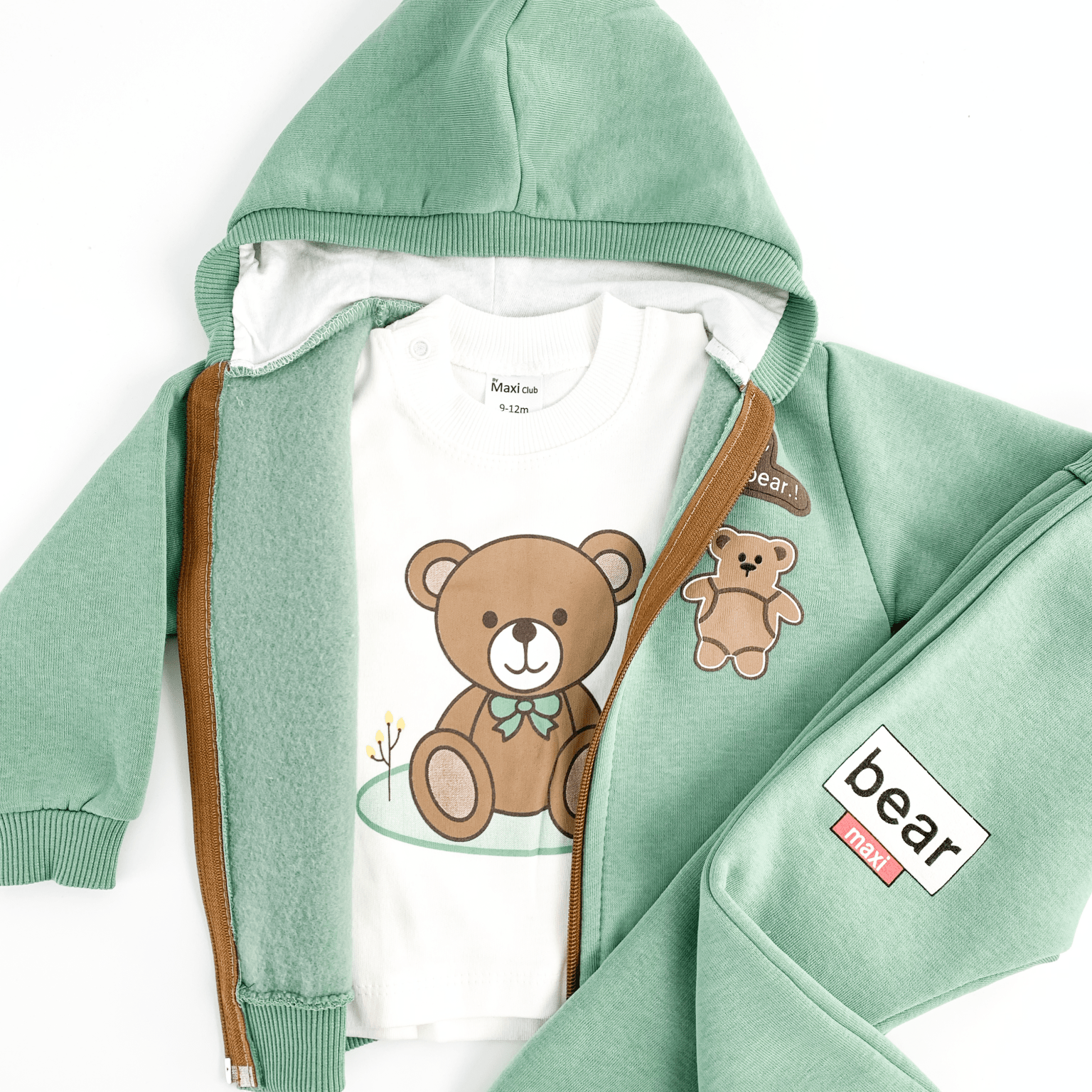 Trening copii verde cu ursuleti - 3 piese - Botez bebelusi