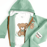 Trening copii verde cu ursuleti - 3 piese - Botez bebelusi