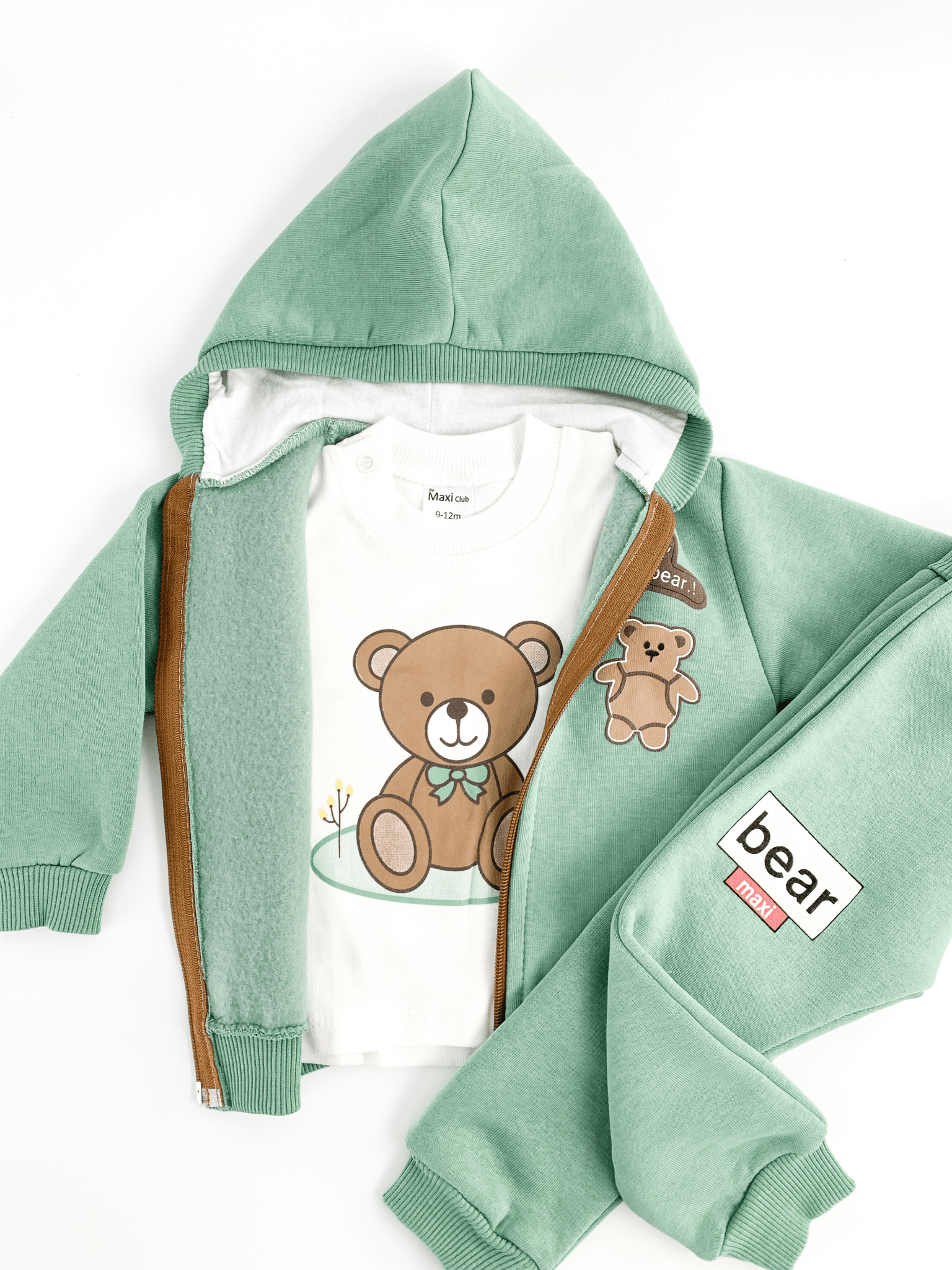 Trening copii verde cu ursuleti - 3 piese - Botez bebelusi