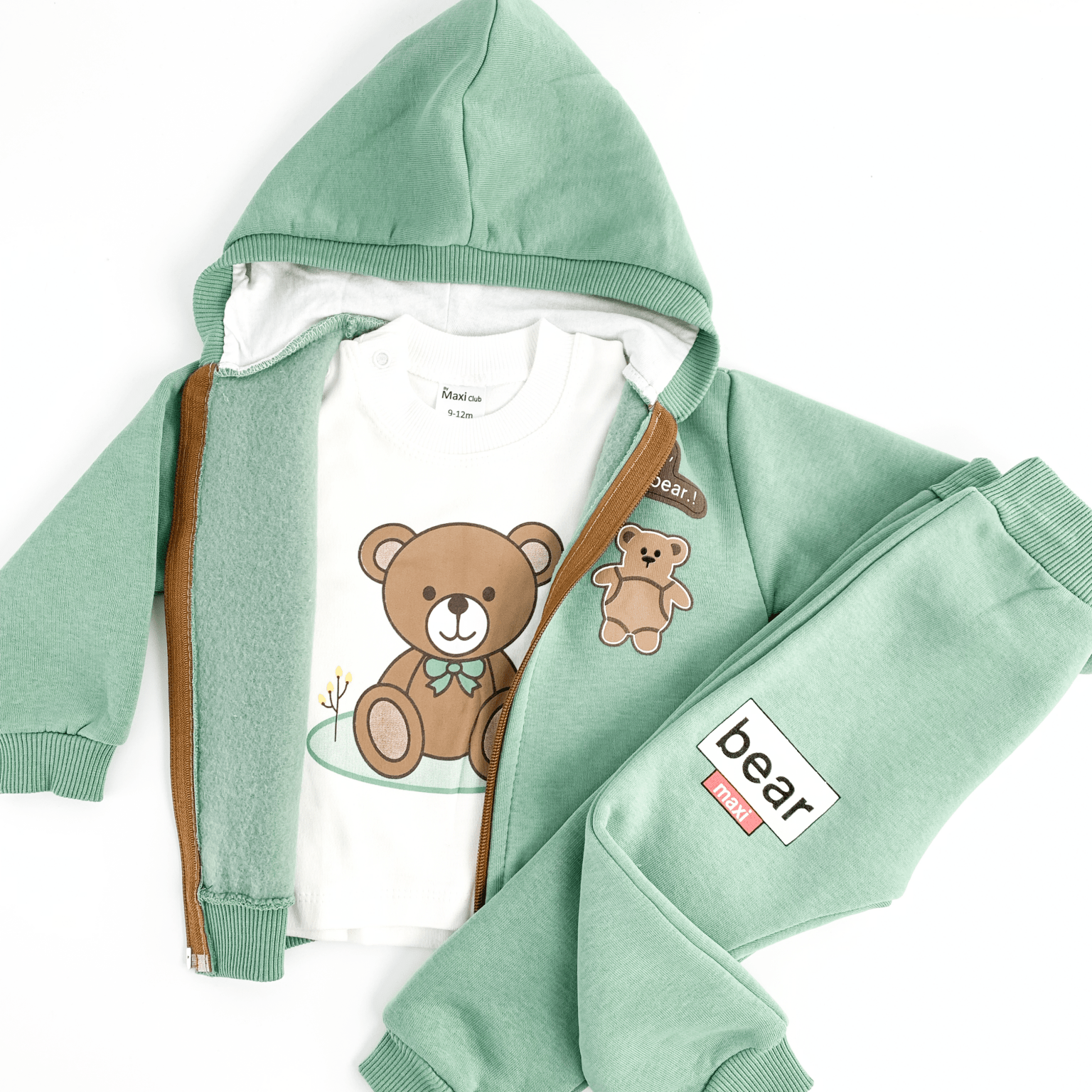 Trening copii verde cu ursuleti - 3 piese - Botez bebelusi
