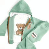 Trening copii verde cu ursuleti - 3 piese - Botez bebelusi