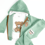 Trening copii verde cu ursuleti - 3 piese - Botez bebelusi