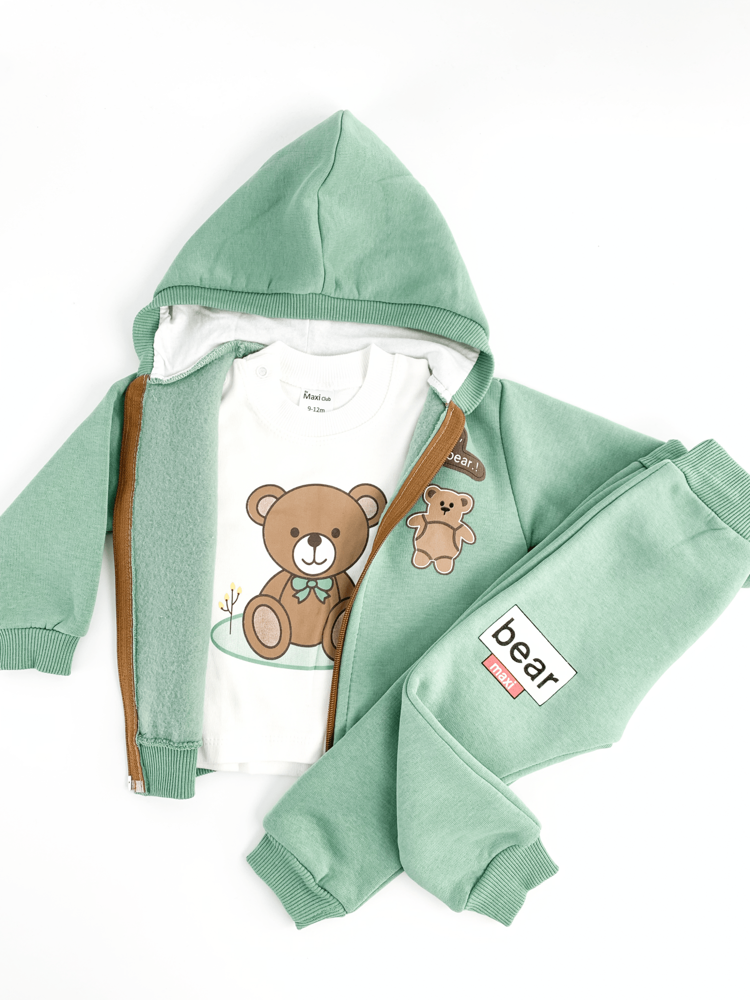 Trening copii verde cu ursuleti - 3 piese - Botez bebelusi