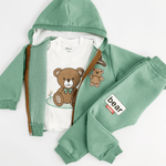 Trening copii verde cu ursuleti - 3 piese - Botez bebelusi