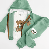 Trening copii verde cu ursuleti - 3 piese - Botez bebelusi