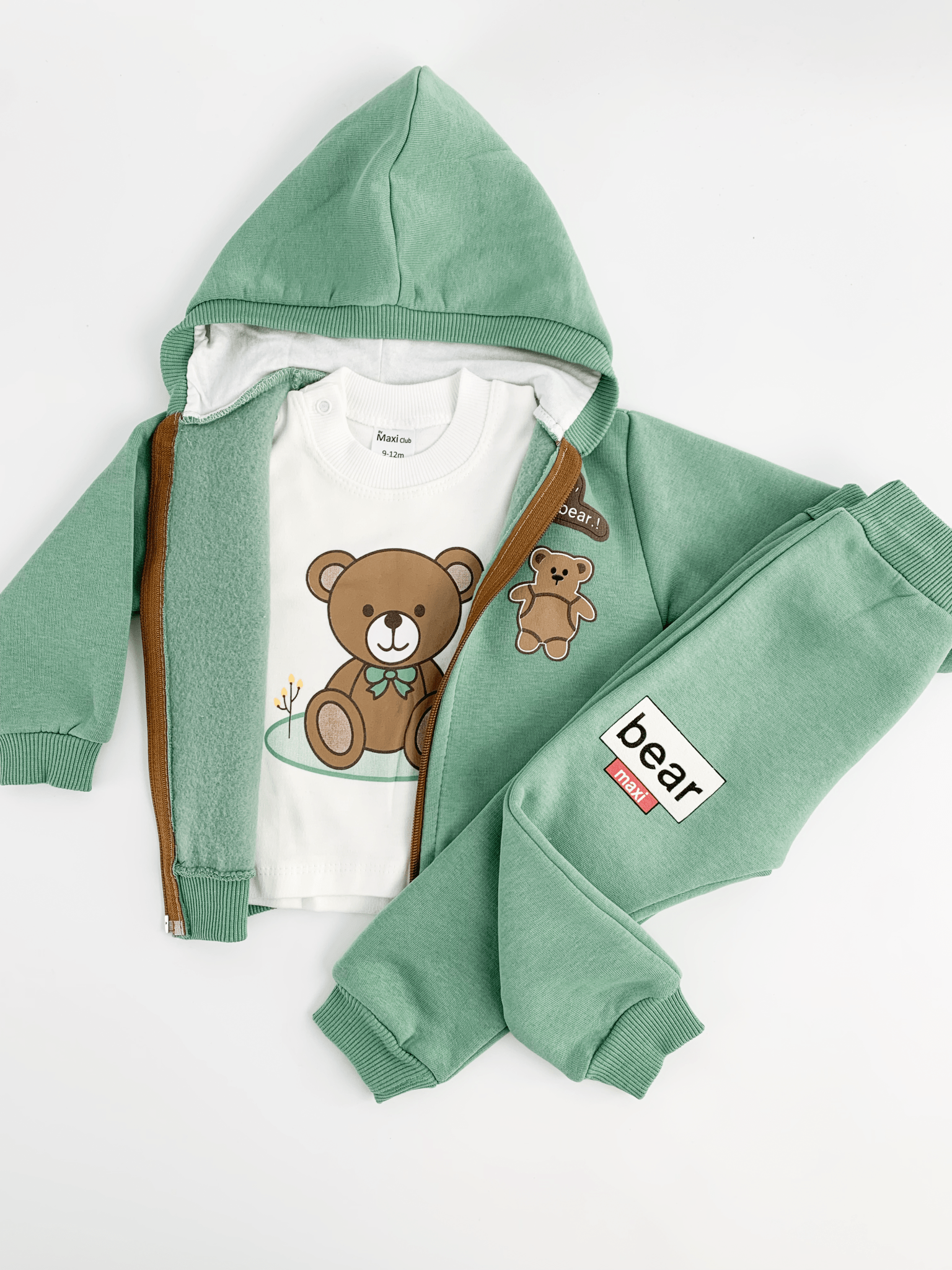 Trening copii verde cu ursuleti - 3 piese - Botez bebelusi