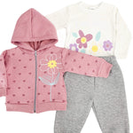 Trening Ecaterina fete 3 piese - roz cu gri - Botez bebelusi