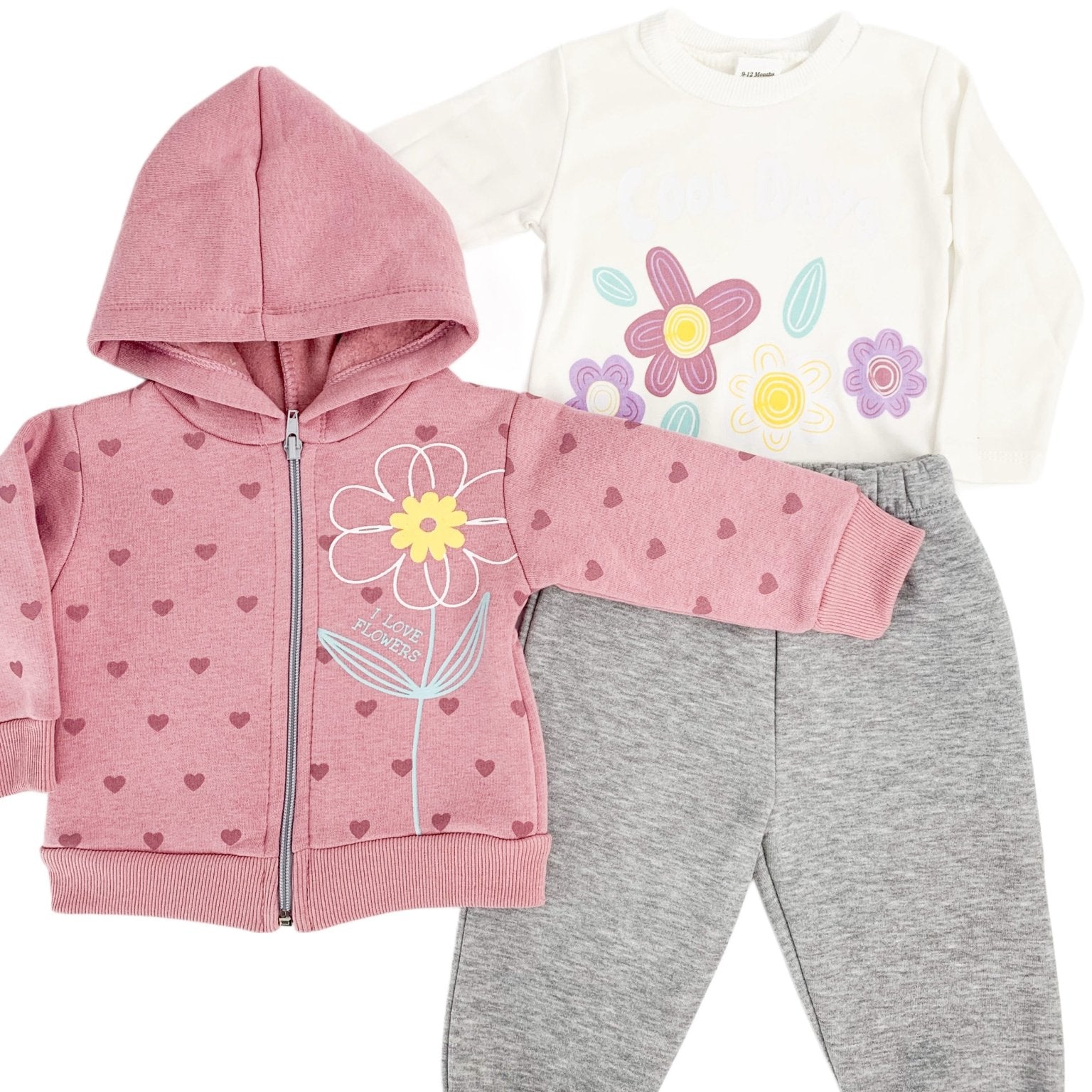 Trening Ecaterina fete 3 piese - roz cu gri - Botez bebelusi
