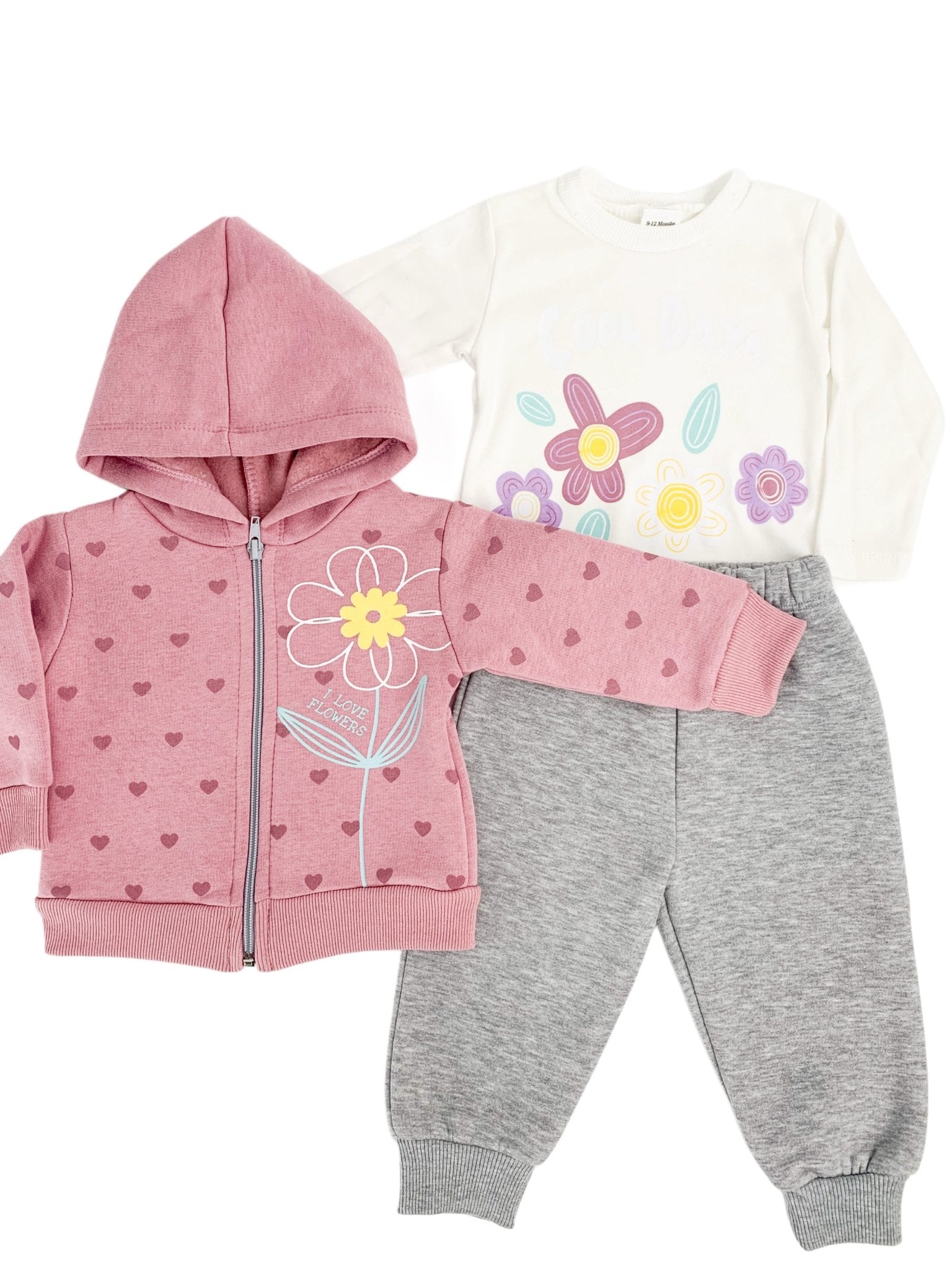 Trening Ecaterina fete 3 piese - roz cu gri - Botez bebelusi