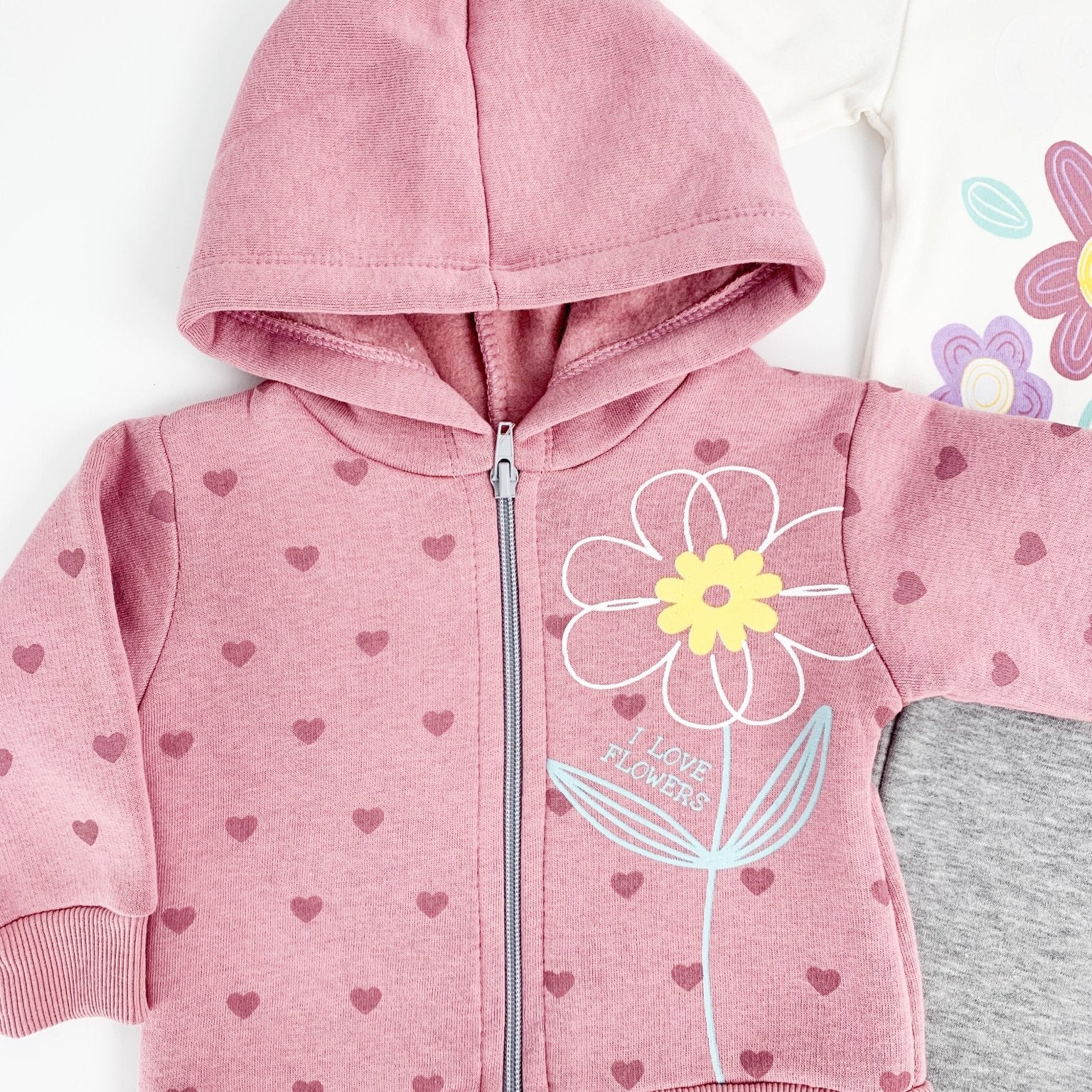 Trening Ecaterina fete 3 piese - roz cu gri - Botez bebelusi