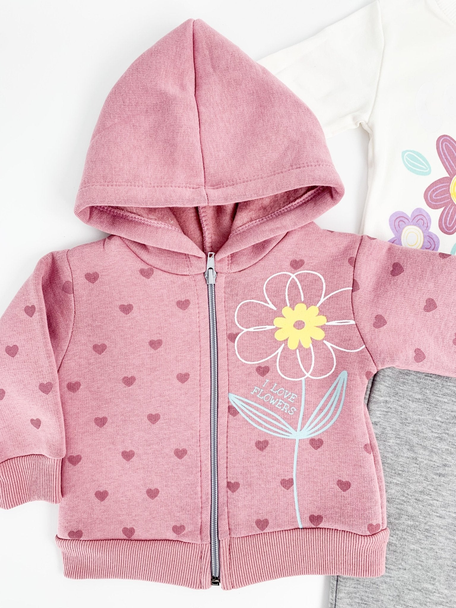 Trening Ecaterina fete 3 piese - roz cu gri - Botez bebelusi