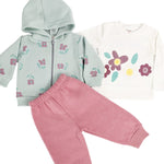 Trening Ecaterina fete 3 piese - verde cu roz - Botez bebelusi