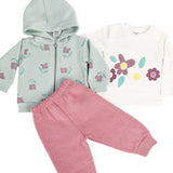 Trening Ecaterina fete 3 piese - verde cu roz - Botez bebelusi