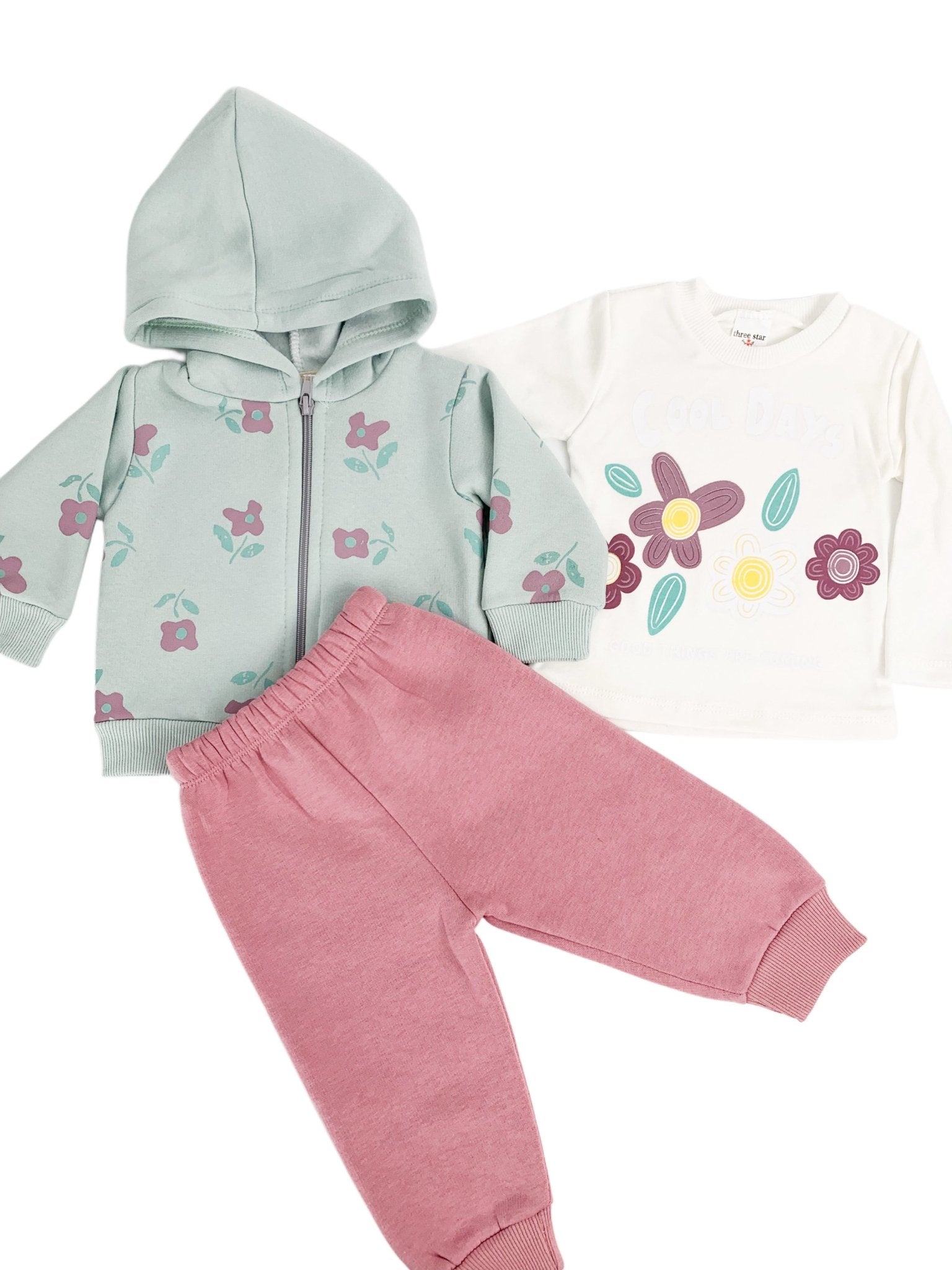 Trening Ecaterina fete 3 piese - verde cu roz - Botez bebelusi