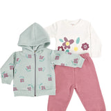 Trening Ecaterina fete 3 piese - verde cu roz - Botez bebelusi