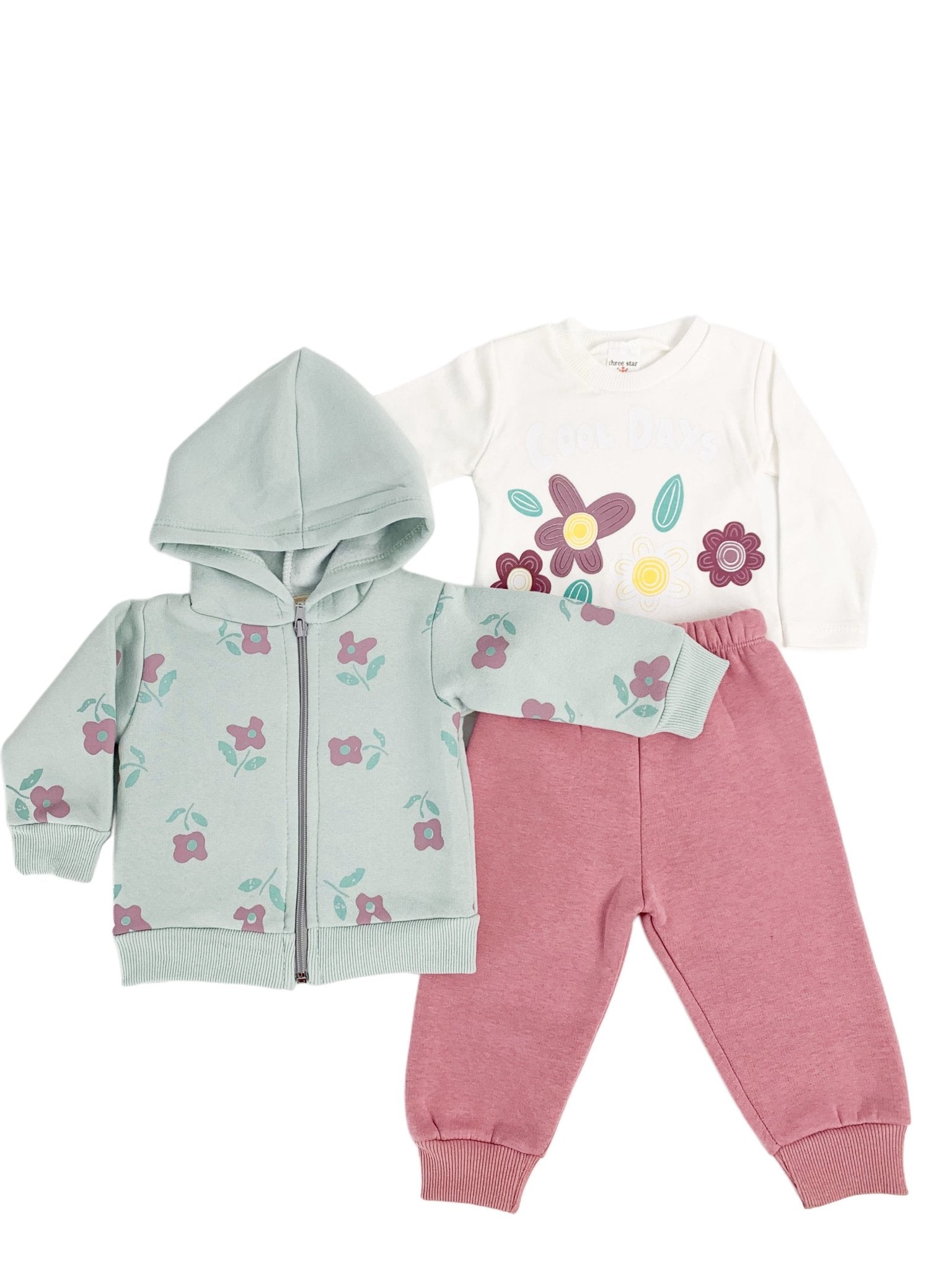 Trening Ecaterina fete 3 piese - verde cu roz - Botez bebelusi