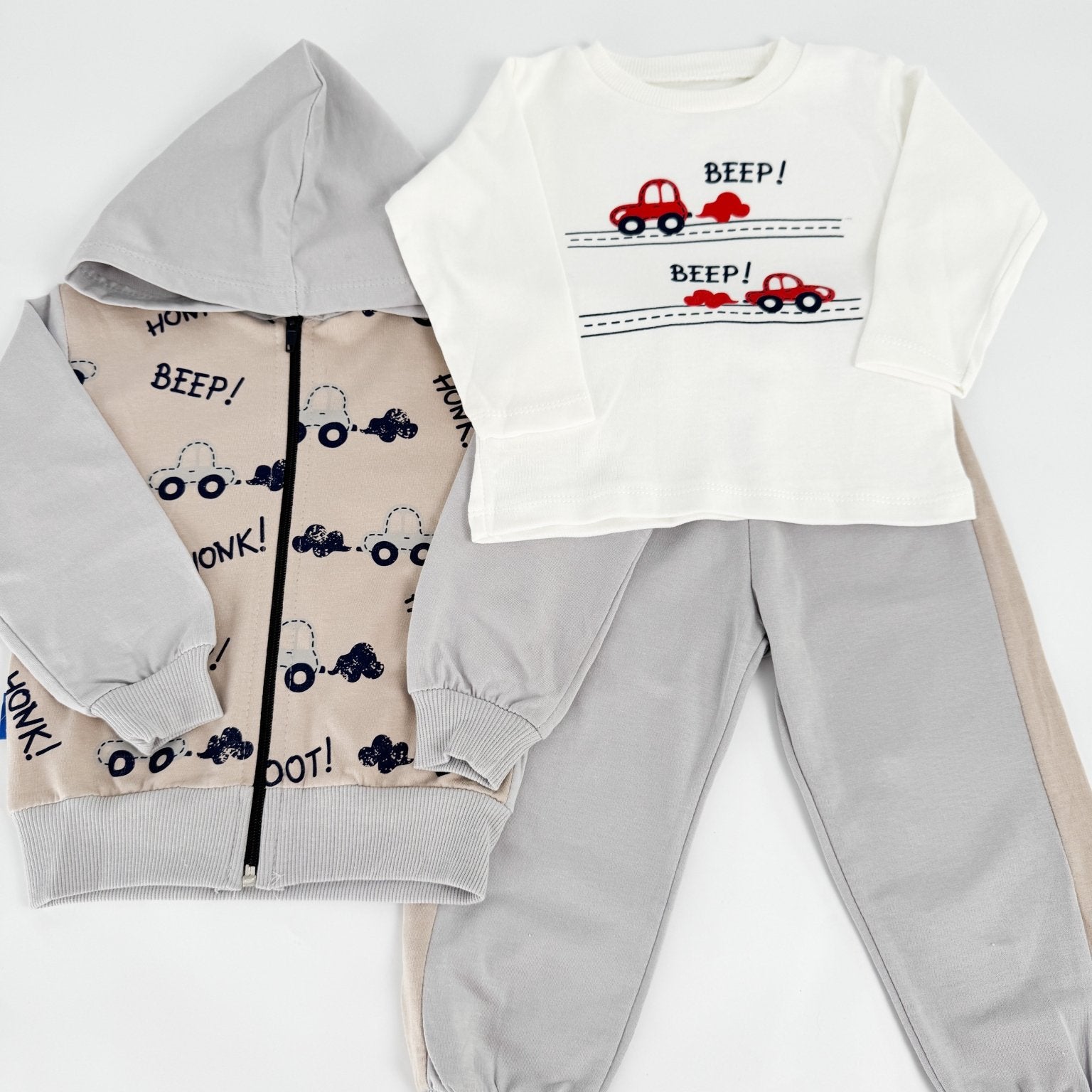 Trening gri baiat cu masinute - Botez bebelusi