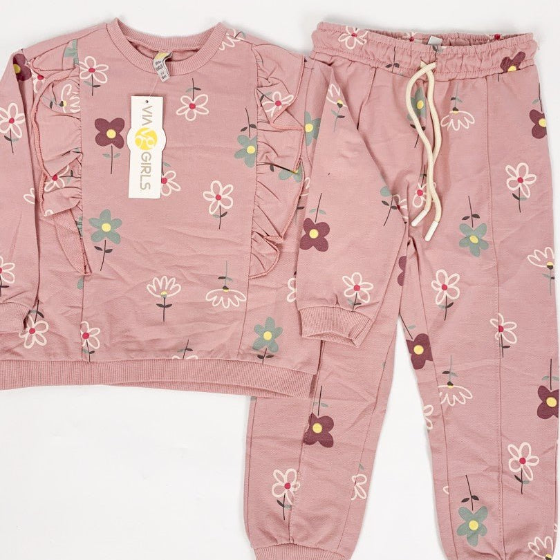 Trening roz cu floricele fetita - Botez bebelusi