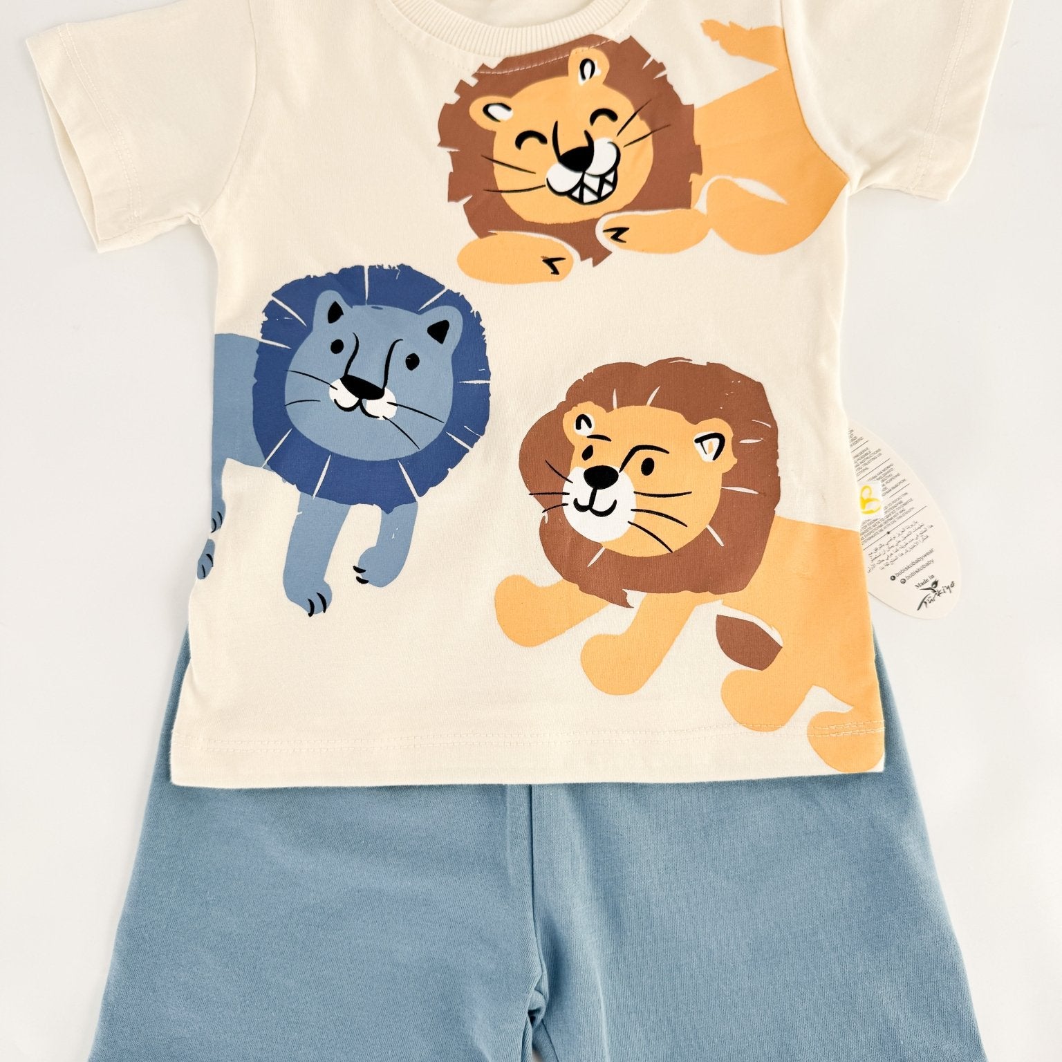 Trening scurt cu leu - albastru cu bej - Botez bebelusi