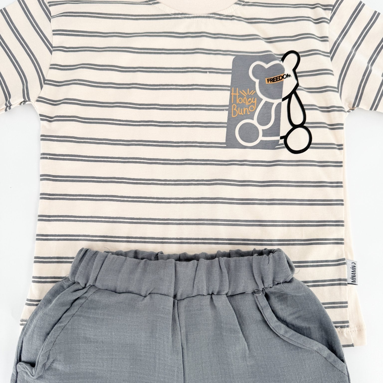 Trening scurt cu ursulet - gri cu bej - Botez bebelusi