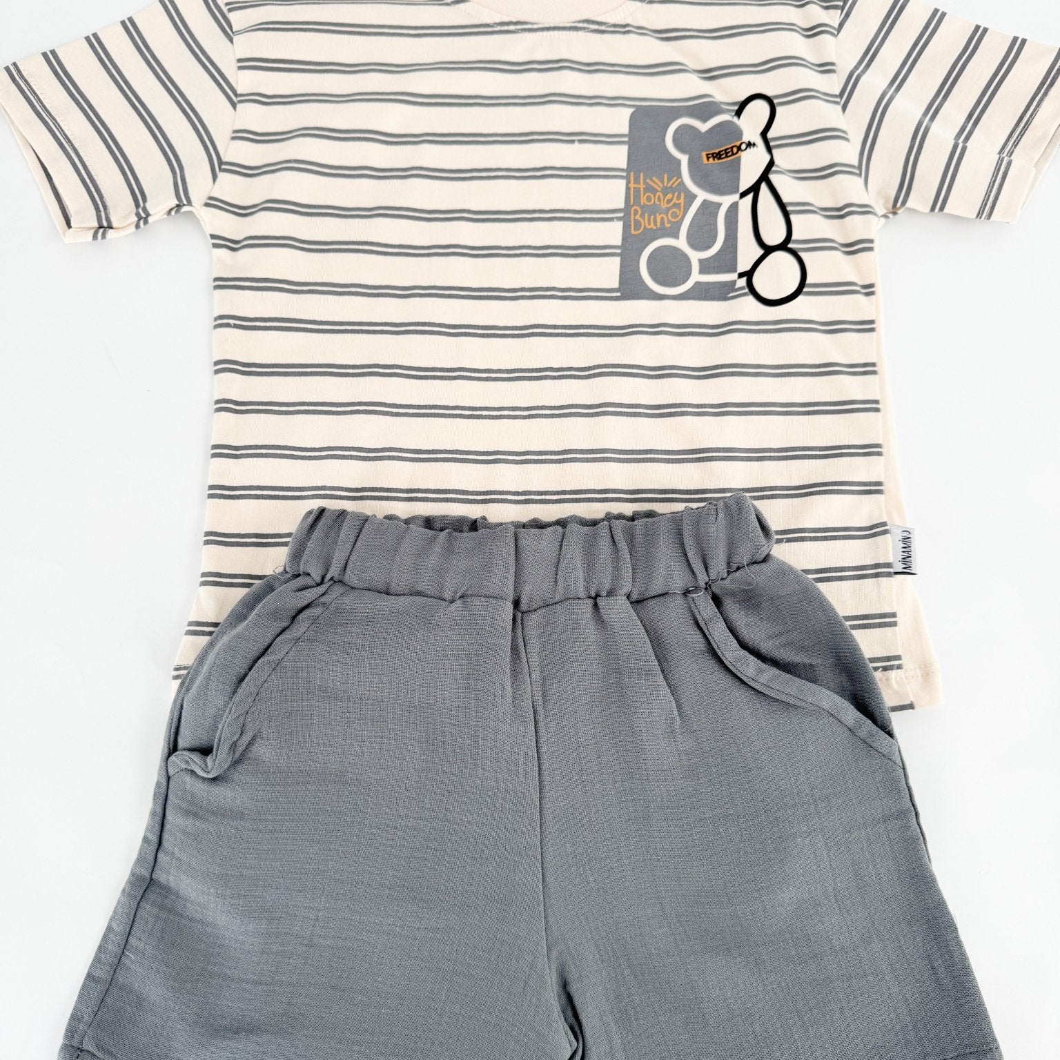 Trening scurt cu ursulet - gri cu bej - Botez bebelusi