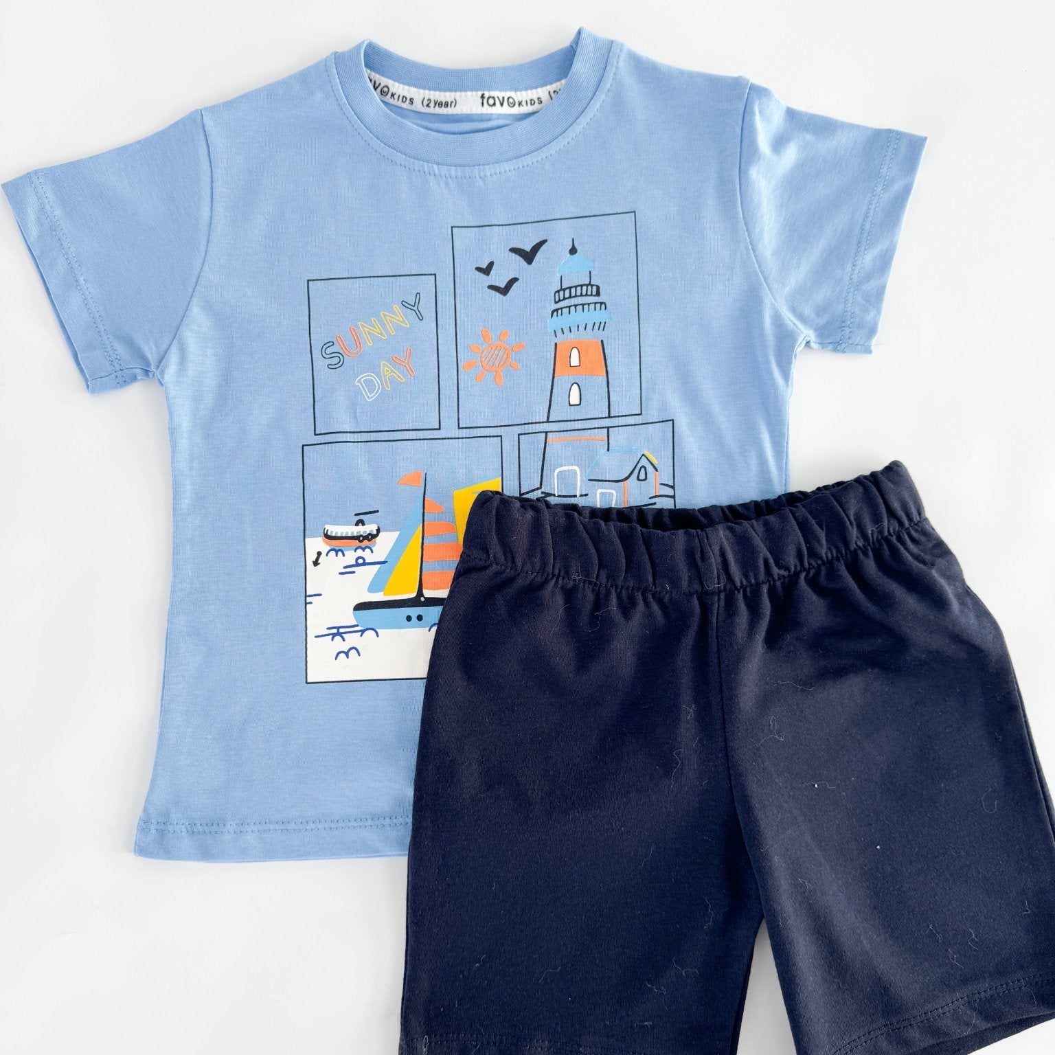 Trening scurt Sunny Day - albastru cu bleumarin - Botez bebelusi