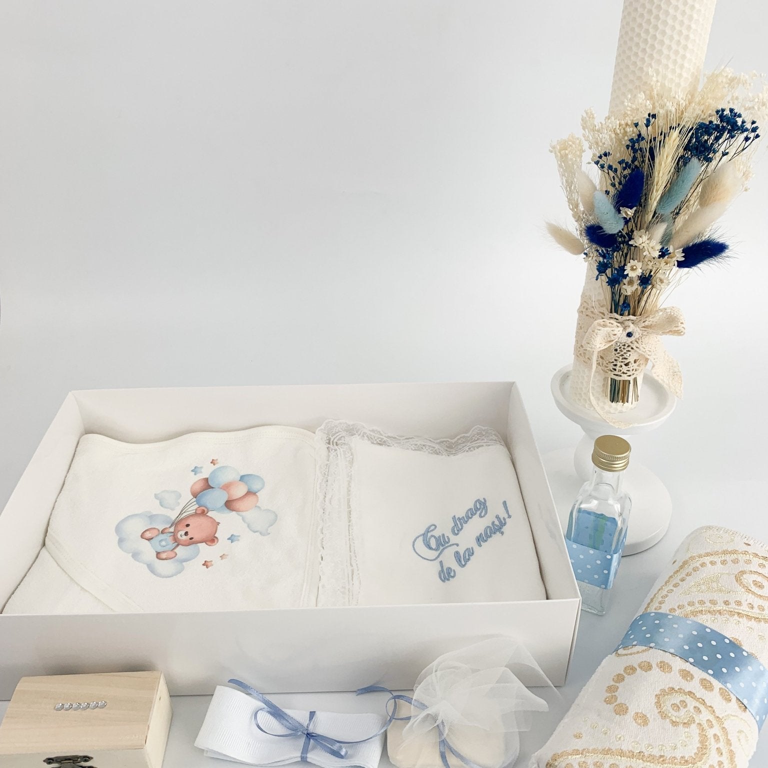 Trusou baiat albastru ursulet cu baloane - Botez bebelusi