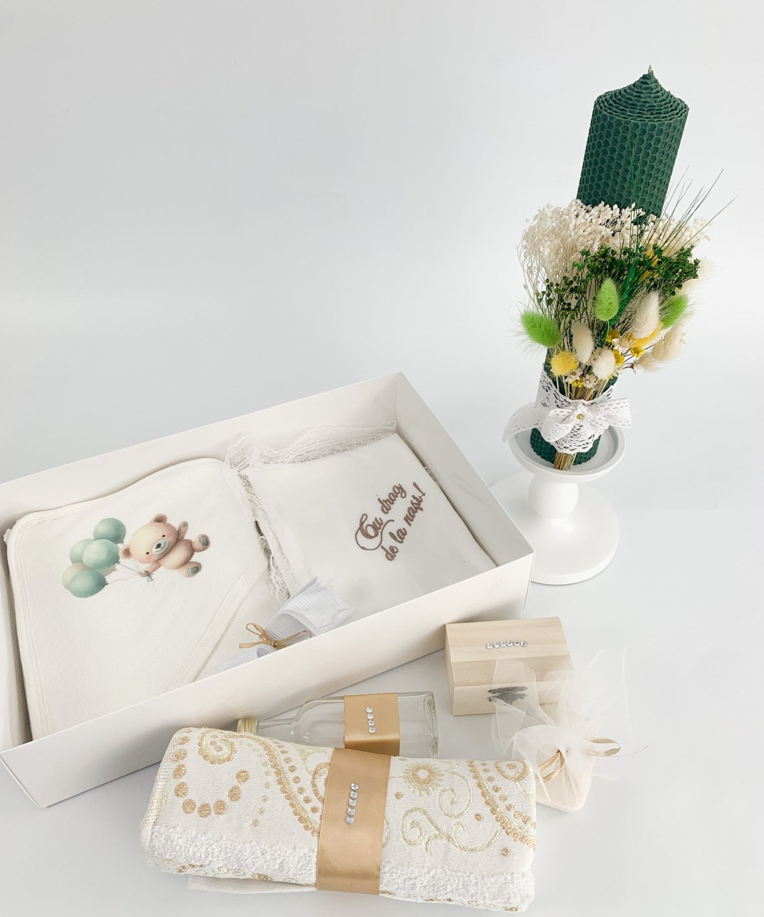 Trusou baiat verde ursulet cu baloane - Botez bebelusi