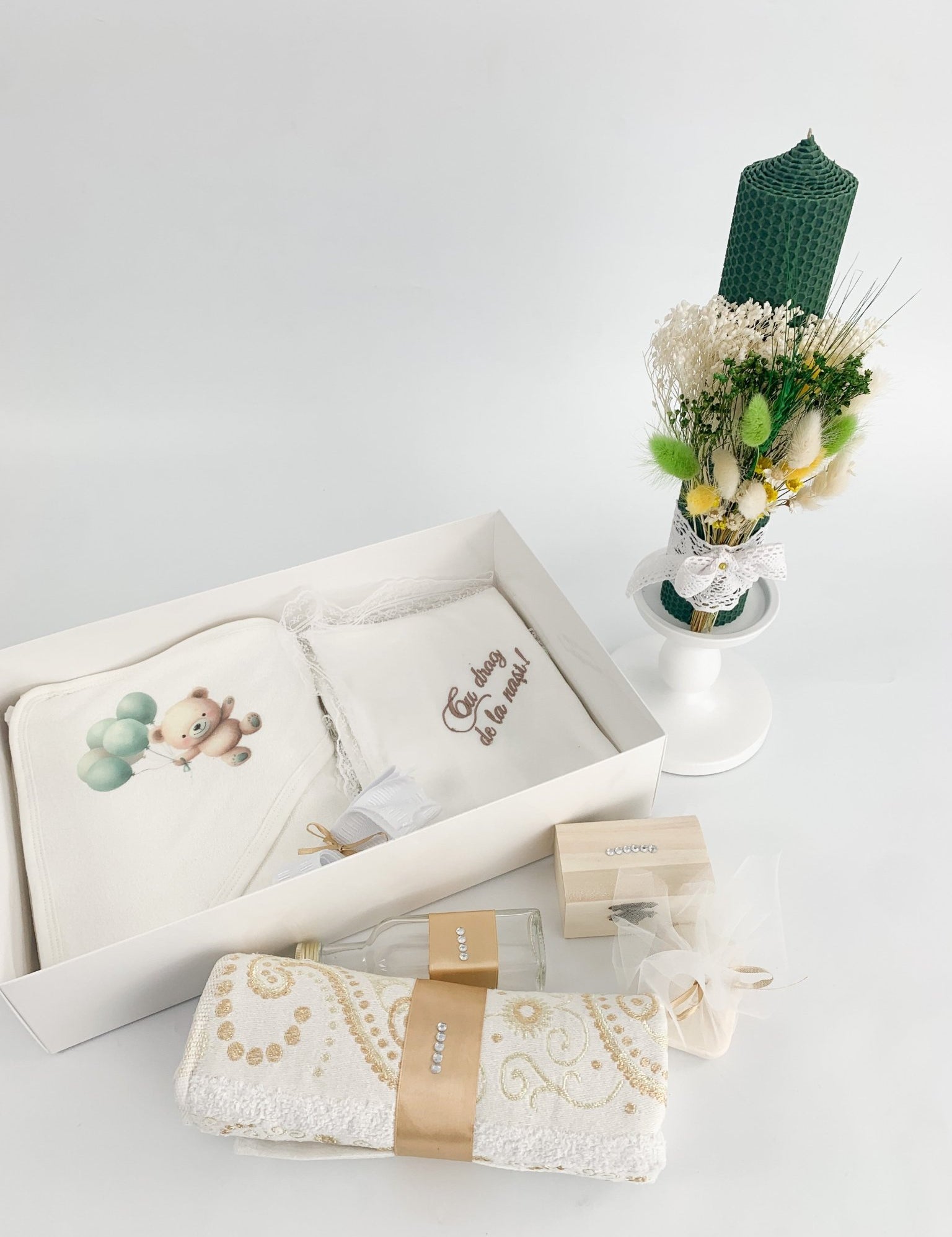 Trusou baiat verde ursulet cu baloane - Botez bebelusi
