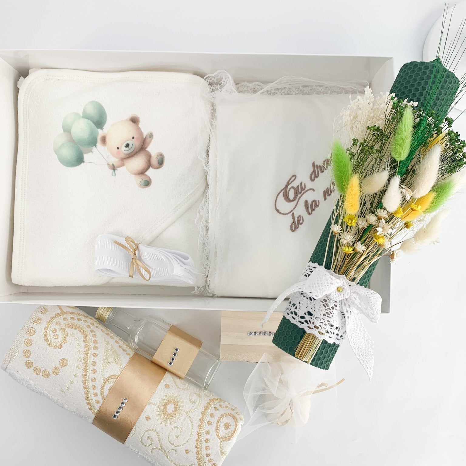 Trusou baiat verde ursulet cu baloane - Botez bebelusi