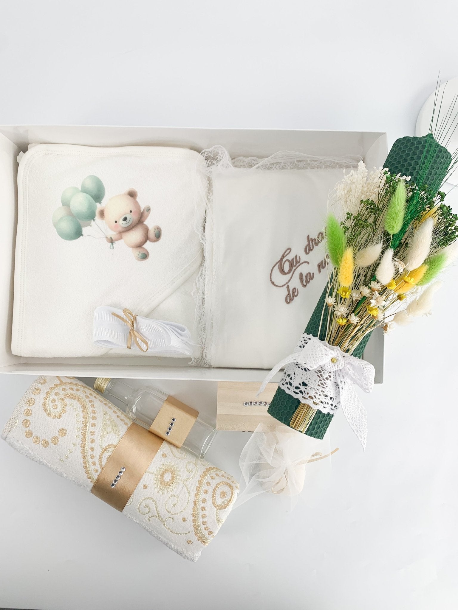 Trusou baiat verde ursulet cu baloane - Botez bebelusi