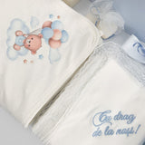 Trusou botez complet albastru cu ursulet cu baloane - Botez bebelusi