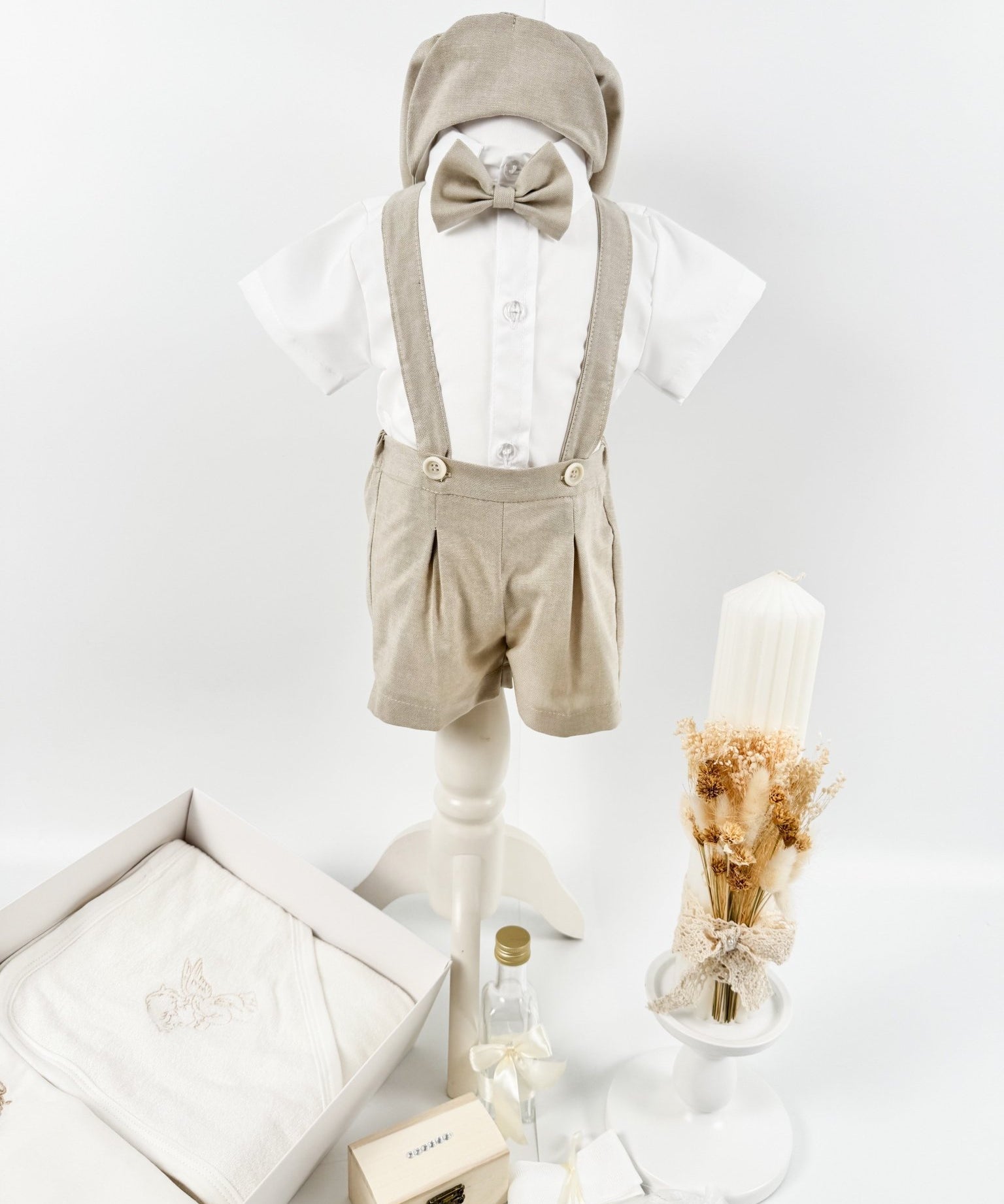 Trusou botez complet cu hainute si lumanare personalizata hand made - Clau - Botez bebelusi