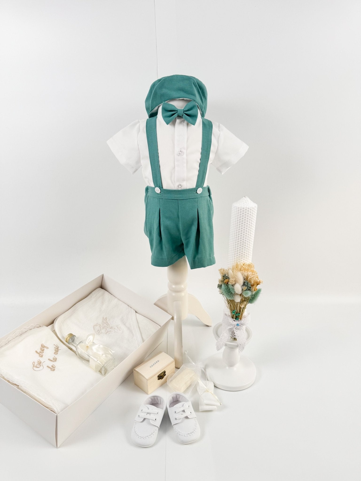 Trusou botez complet cu hainute si lumanare personalizata hand made - Luci - Botez bebelusi