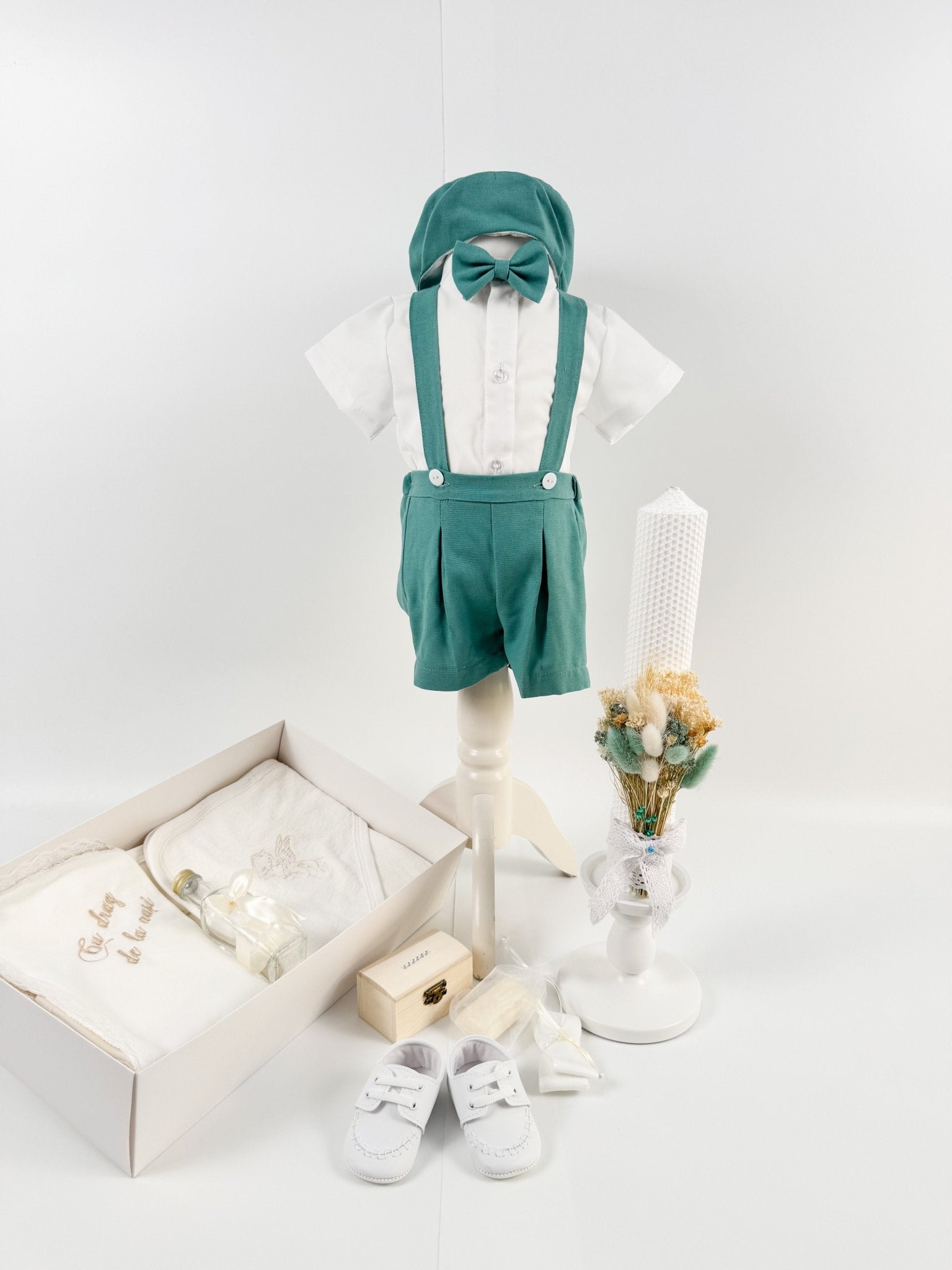 Trusou botez complet cu hainute si lumanare personalizata hand made - Luci - Botez bebelusi