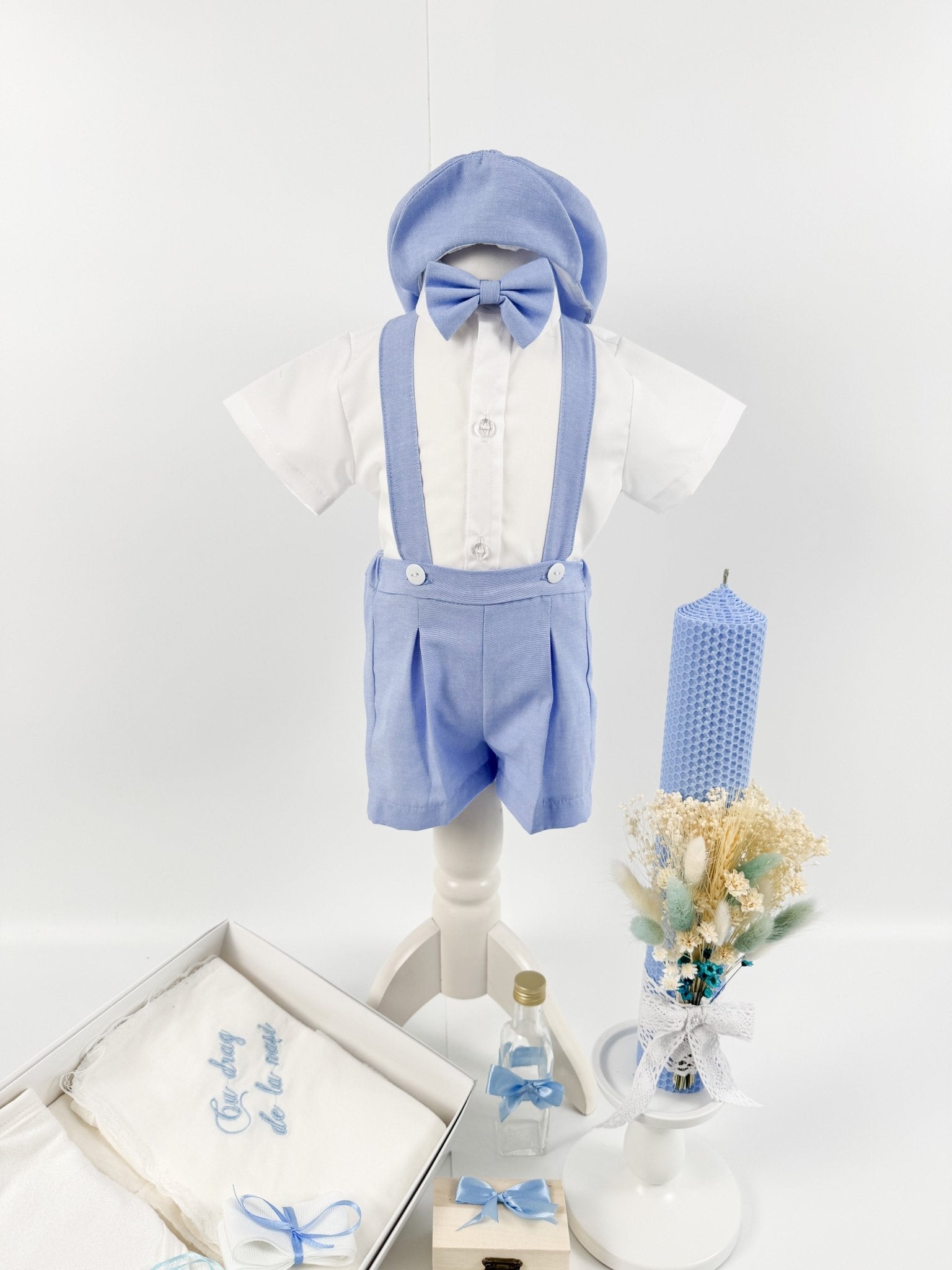Trusou botez complet cu hainute si lumanare personalizata hand made - Mitrache - Botez bebelusi