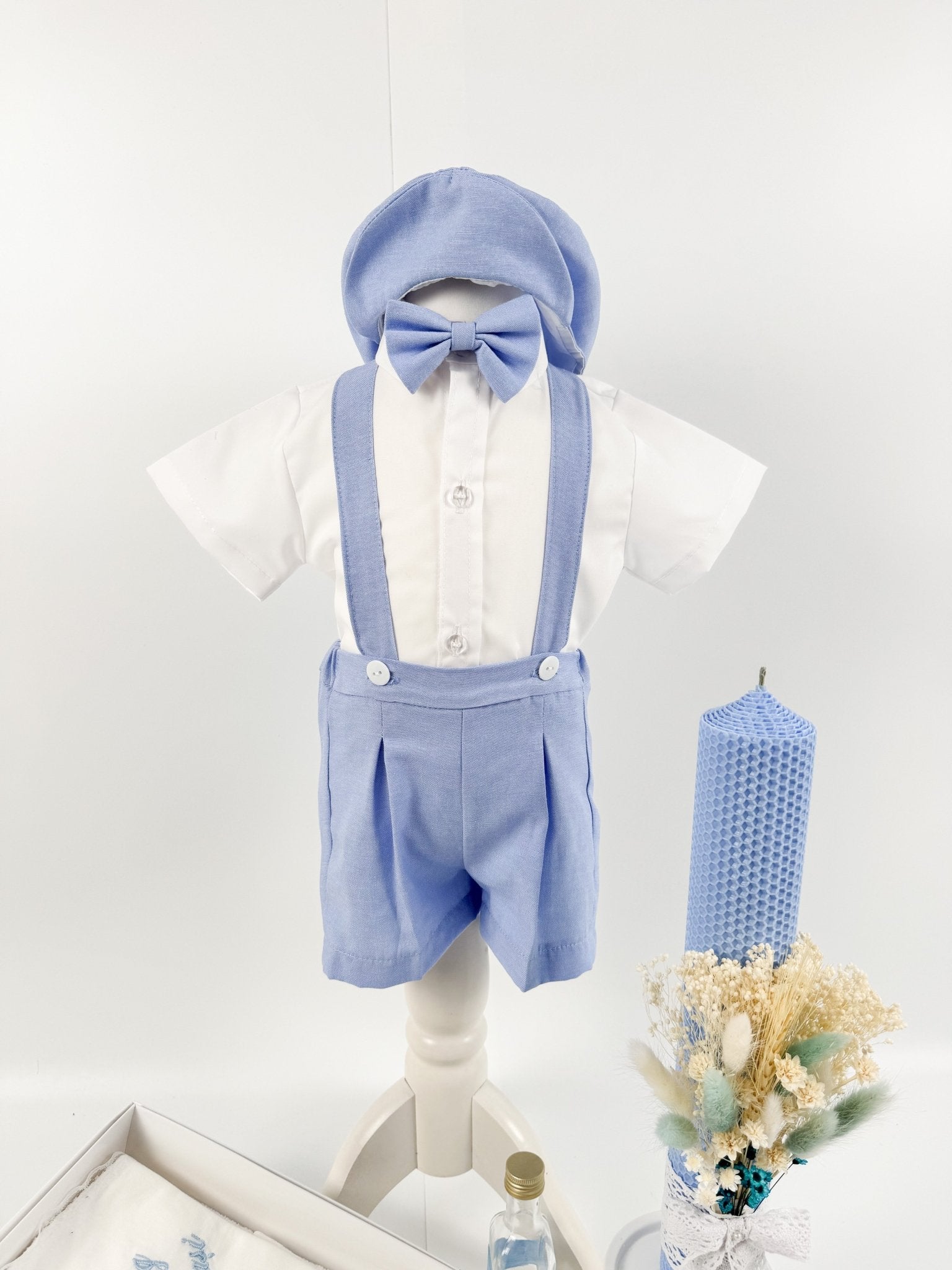 Trusou botez complet cu hainute si lumanare personalizata hand made - Mitrache - Botez bebelusi